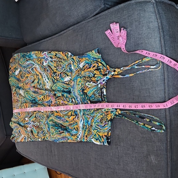 2/$25 Green and Blue Boho Paisley Print Maxi V-Neck Sundress W/ Bead Detail SzM - Picture 8 of 8